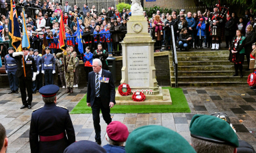 James Remembrance service poppy wreaths